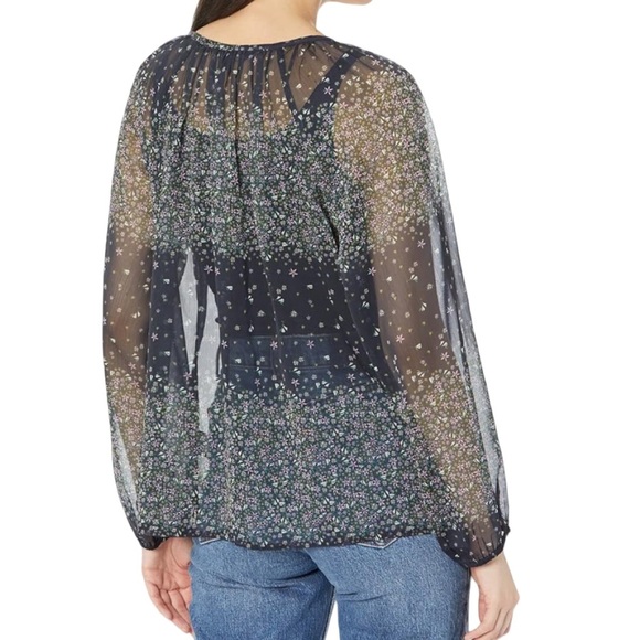 Liverpool Long Sleeve Sheer V Neck Top Tassel Ties Black Floral Print Size S - Picture 2 of 10